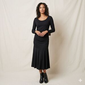 Silk Assets DVF Black Ruched Mermaid Midi Dress L Vtg‎ 90s NWT Goth Glam